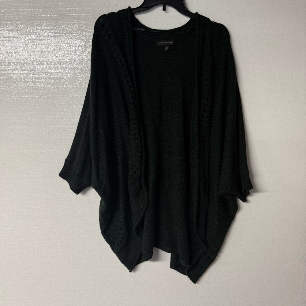 Lane Bryant Knit Sweater Women 22/24 Green Open Front Cardigan Crochet Detail